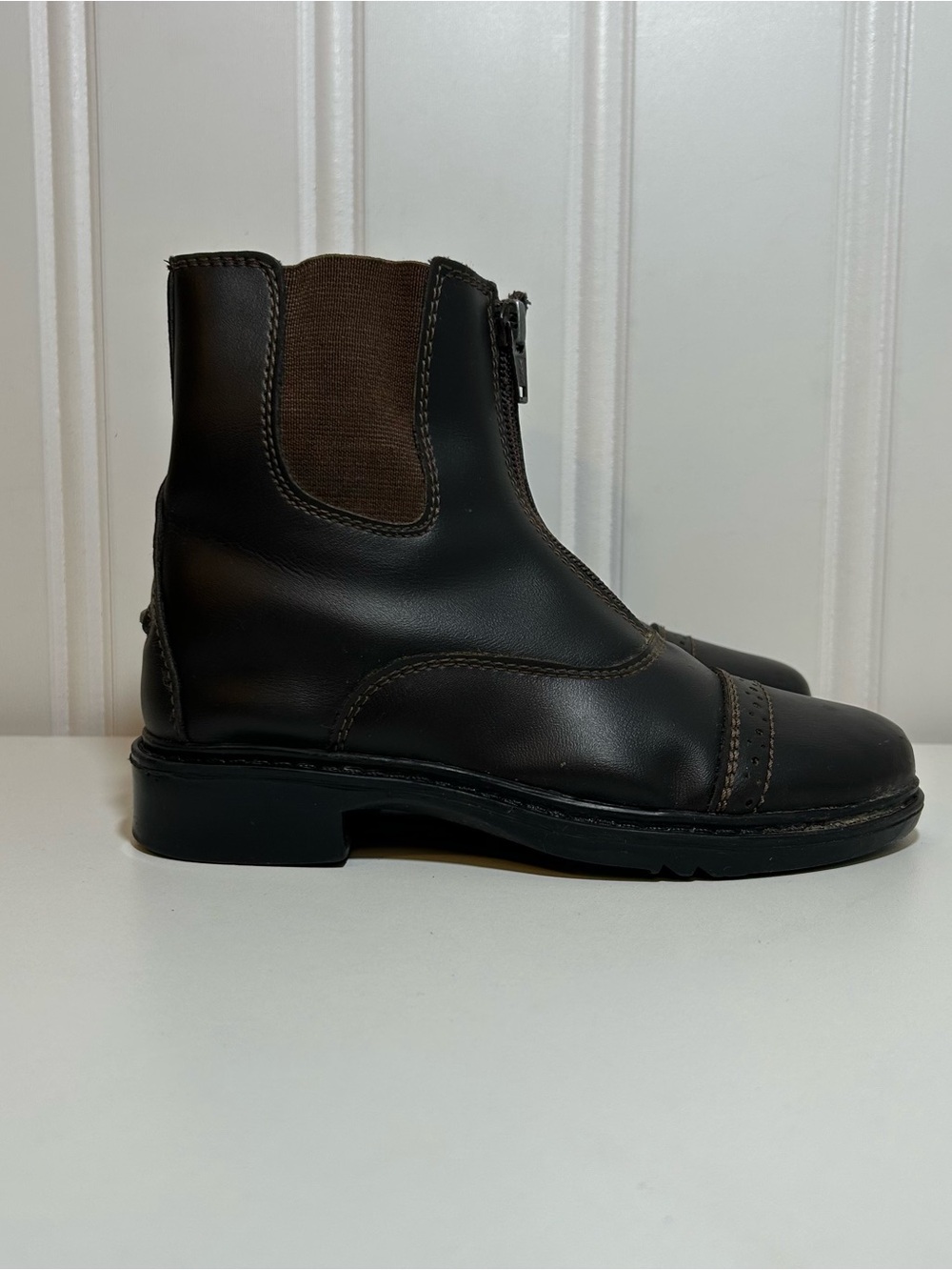 Tuffrider paddock equestrian riding boots Brown Leather front Zip Chelsea Boot